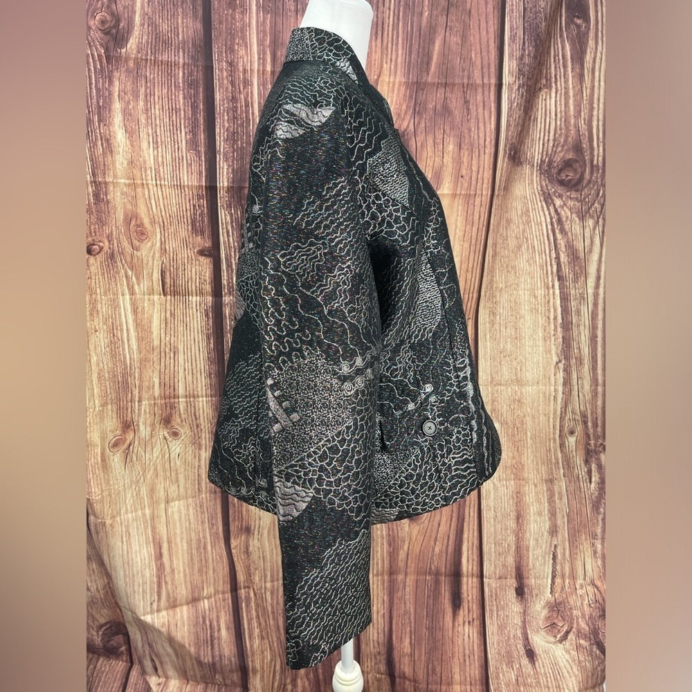 Chico’s beautiful black and rainbow metallic thread dressy blazer jacket size 2 - Picture 4 of 17